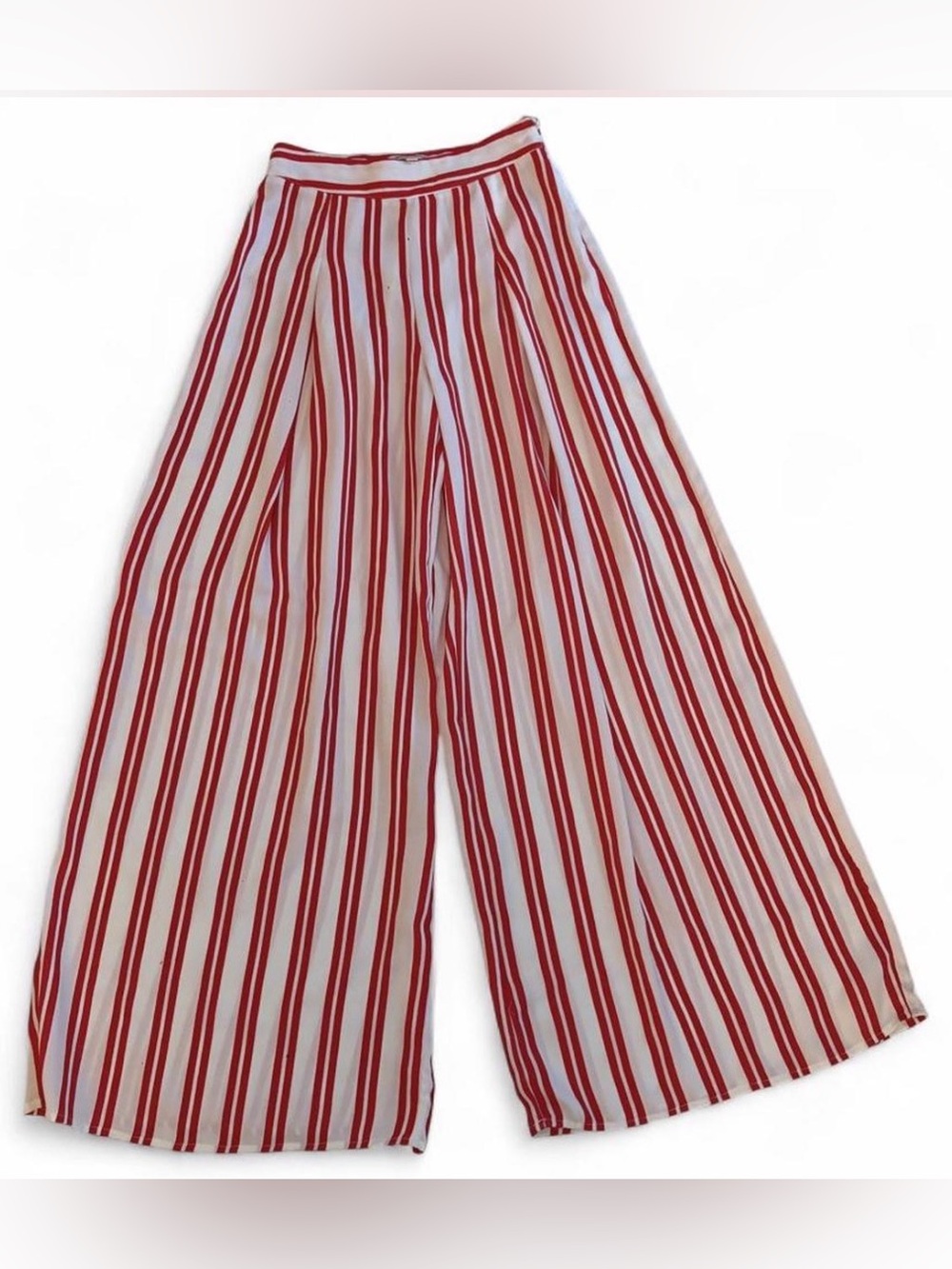 Jealous Tomato Red and White Vertical Stripe Wide-Leg Skirted Pants